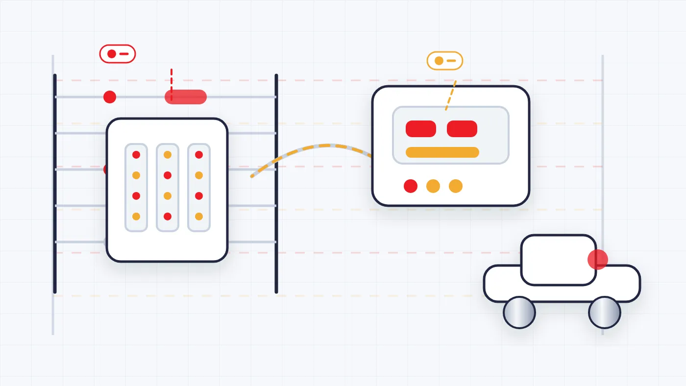 Wireframe of a PLC, HMI, drives, and field actuator control loop